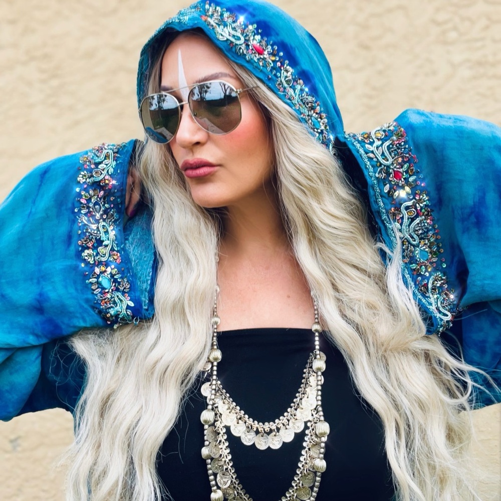 GURUHUSTLE BOHEMIAN DEVOTION TIEDYE SILK BEADED KIMONO